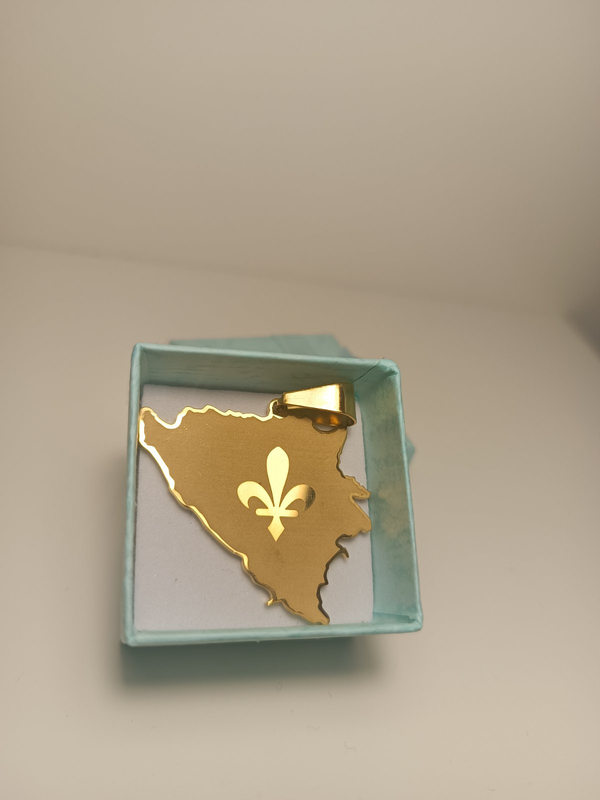 zlatni privjesak za lancic karta BiH sa ljiljanom