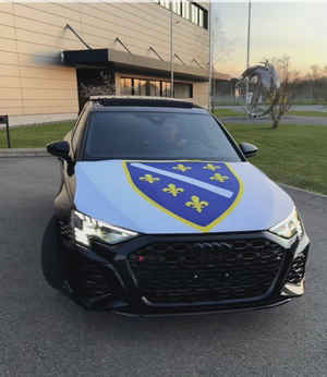 Zastava za haubu ljiljani na crnom audiu