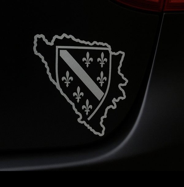 Naljepnica Karta BiH sa grbom RBIH sive boje