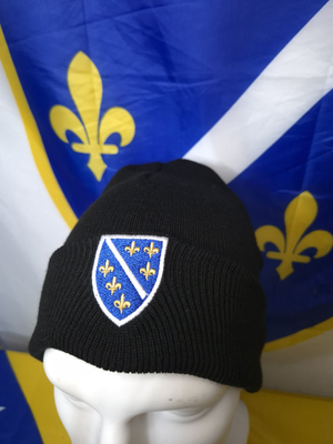 crna pletena kapa sa masinski vezenim grbom RBIH