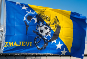 zastava BIH sa zmajem i nogometnom loptom na sredini
