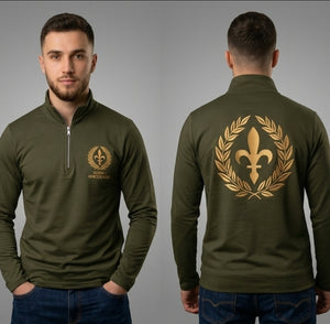 Zip majica maslinasto zelene boje sa prednje i zadnje strane